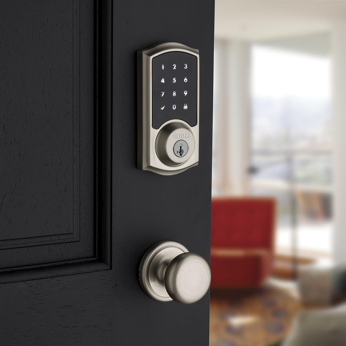 Weiser Zwave Plus Traditional Touch Screen Deadbolt Lock, Satin Nickel
