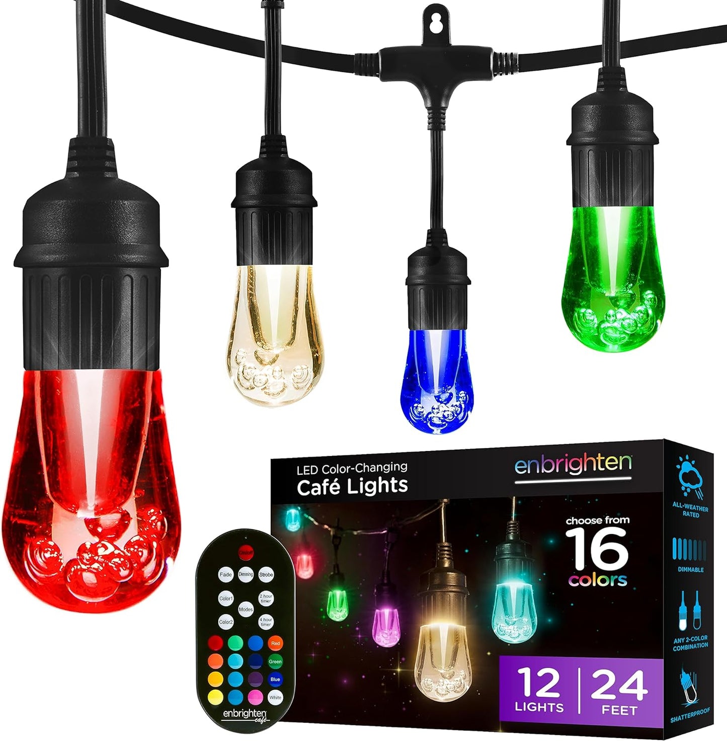 Enbrighten WiFi Season Colour Changing Classic LED Patio Cafe String Lights 24ft