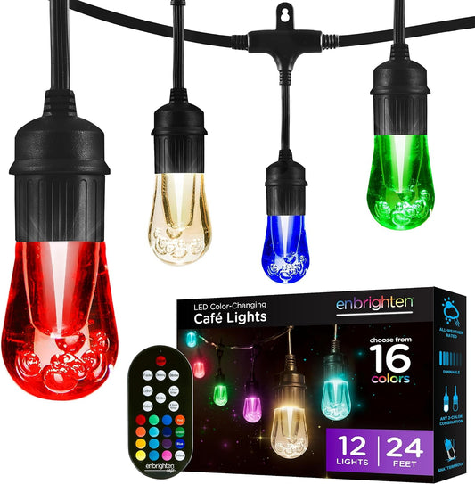 Enbrighten WiFi Season Colour Changing Classic LED Patio Cafe String Lights 24ft