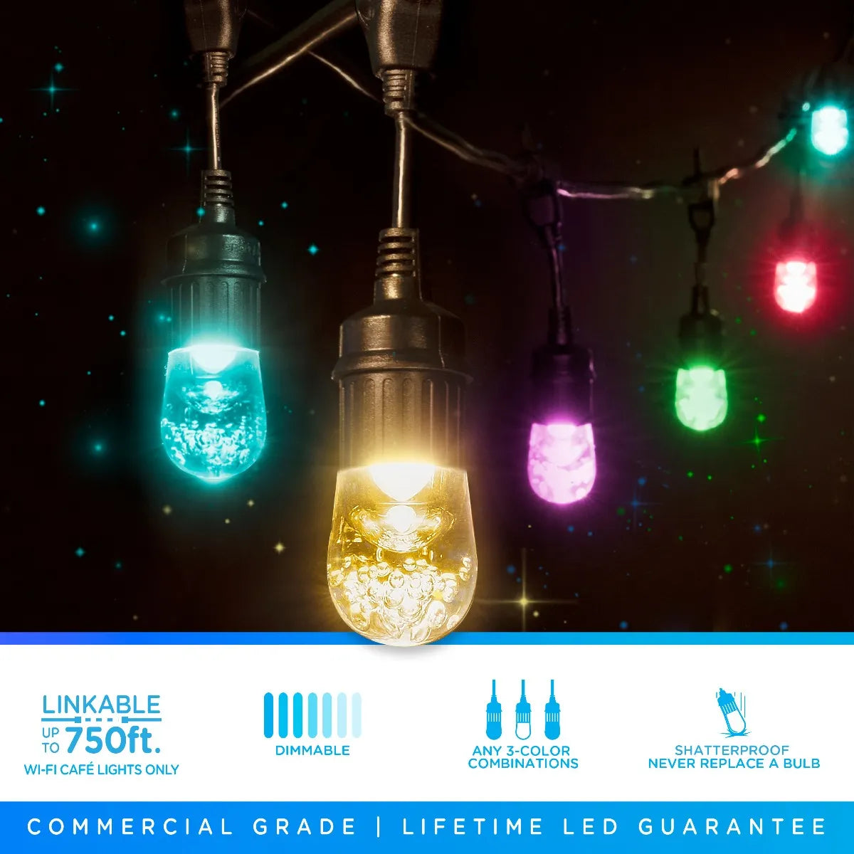 Enbrighten WiFi Seasons Colour Changing Classic LED Cafe Patio Lights, 48ft